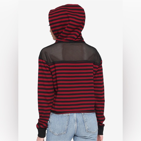 Midnight Hour Hot Topic Red & Black Stripe Mesh Hoodie Size XL - Picture 3 of 10